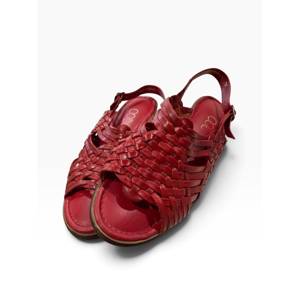 Vintage Cobbies Red Leather Woven Huarache Sandals 80s Boho Rustic Earthy 7M